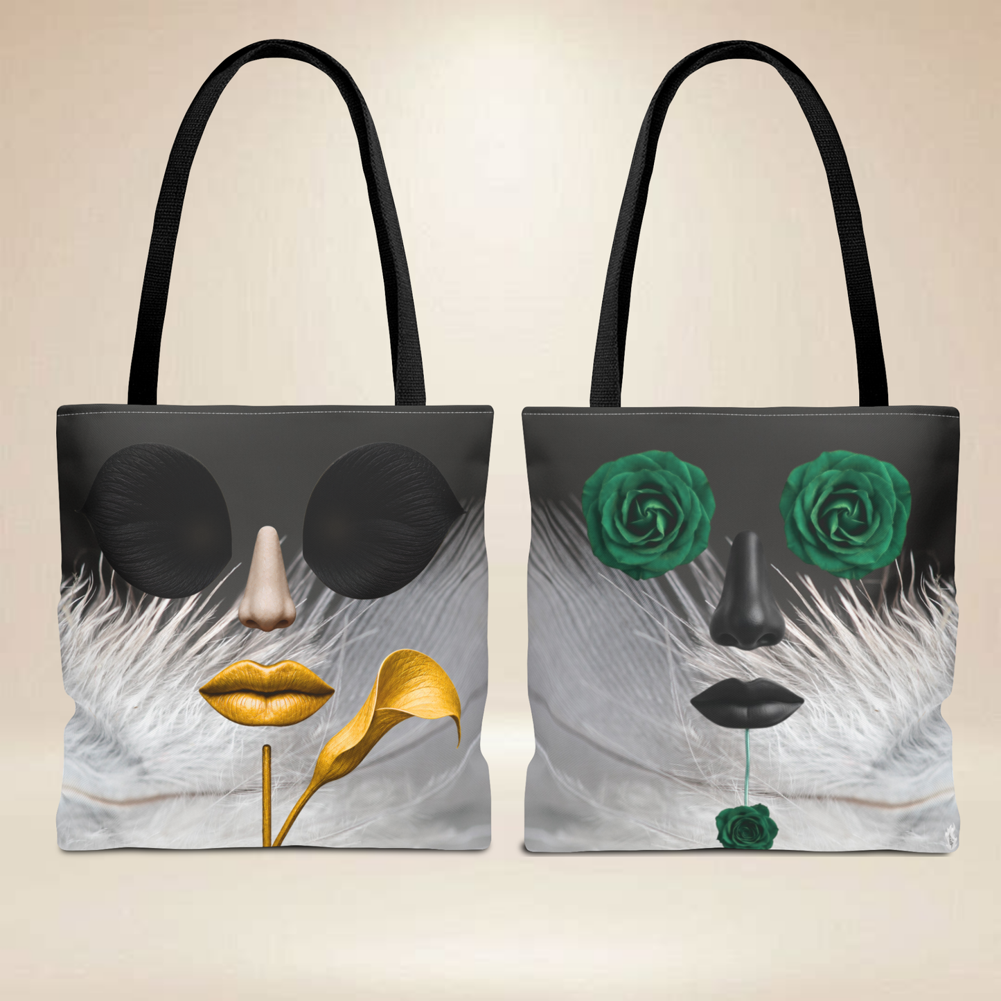 Rose & Calla Lily Face Tote Bag | Double-Sided Floral Art Tote