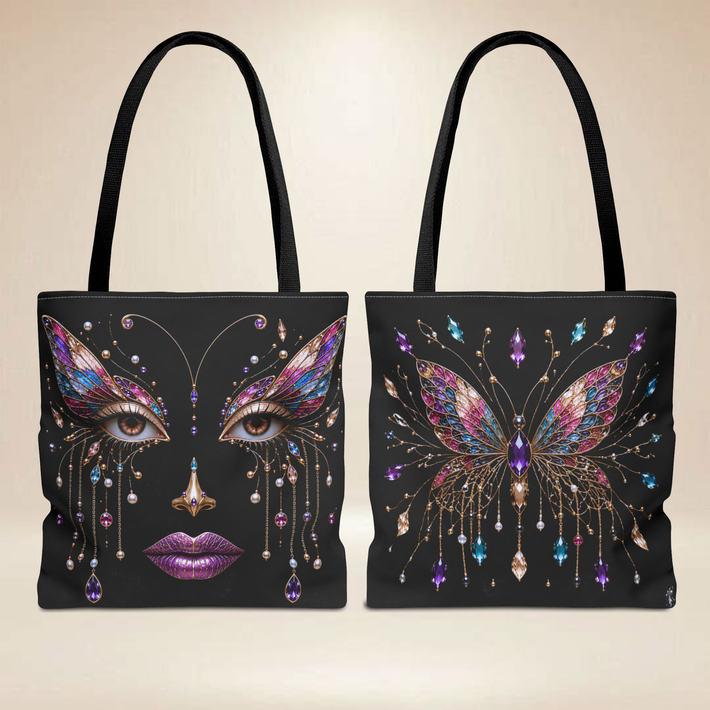 Butterfly Face Tote Bag | Double-Sided Art Tote