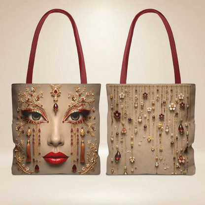Ruby Gaze Abstract Face Tote Bag | Double-Sided Luxury Art Tote