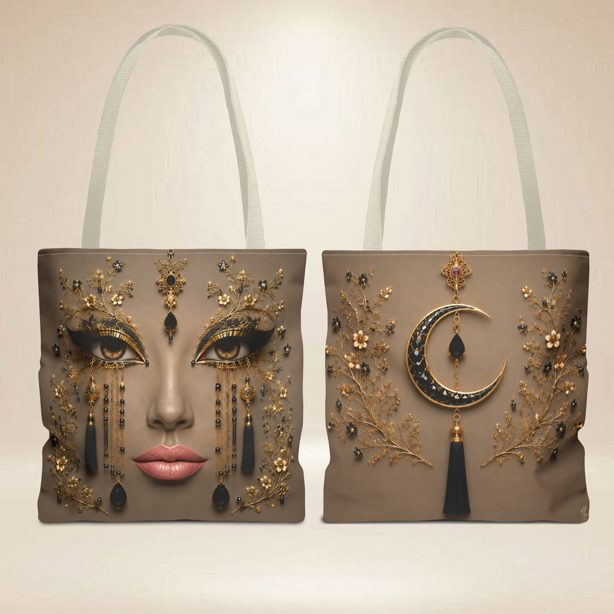 Gold Face Tote Bag | Double-Sided Art Tote