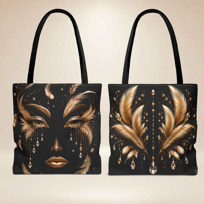 Black Feather Face Tote Bag | Double-Sided Art Tote