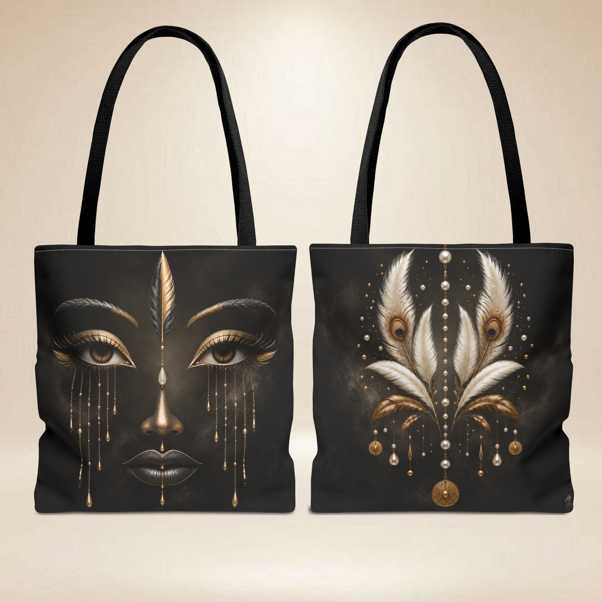 Feather Face Tote Bag | Double-Sided Art Tote