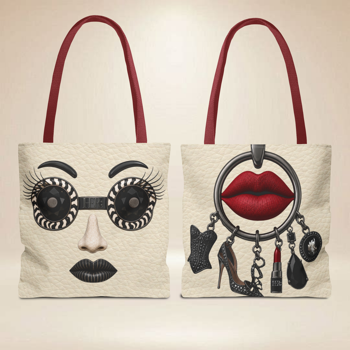 Black Diamond Face Tote Bag | Double-Sided Art Tote