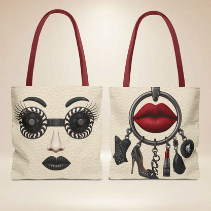 Black Diamond Face Tote Bag | Double-Sided Art Tote