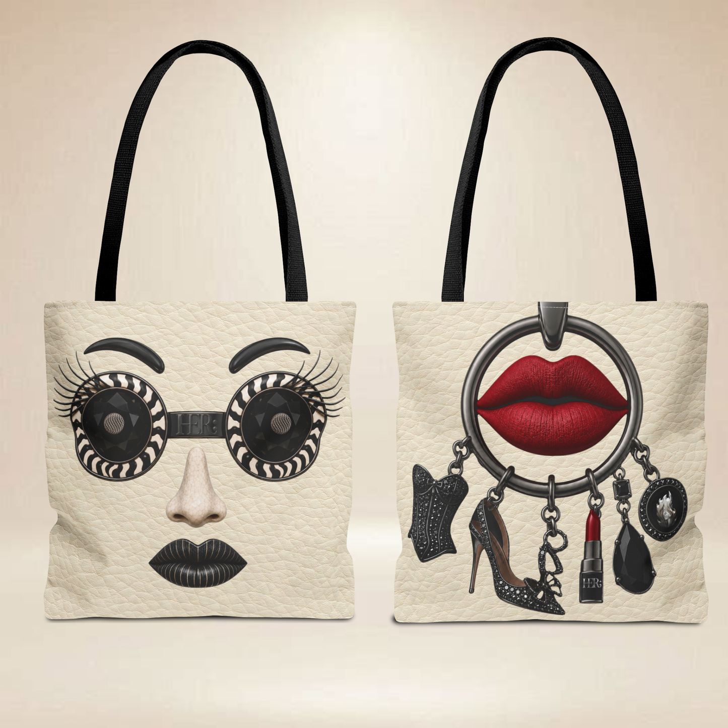 Black Diamond Face Tote Bag | Double-Sided Art Tote