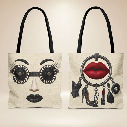 Black Diamond Face Tote Bag | Double-Sided Art Tote