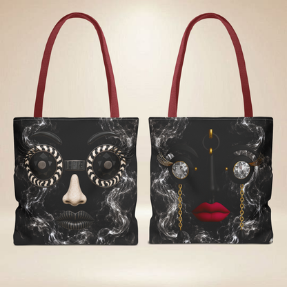 Smoke & Diamonds Face Tote Bag | Double-Sided Art Tote