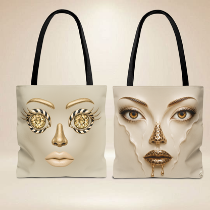 Champagne Gold Face Tote Bag — Double-Sided Art Tote