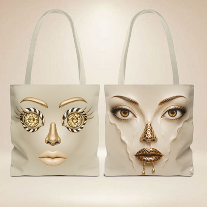 Champagne Gold Face Tote Bag — Double-Sided Art Tote