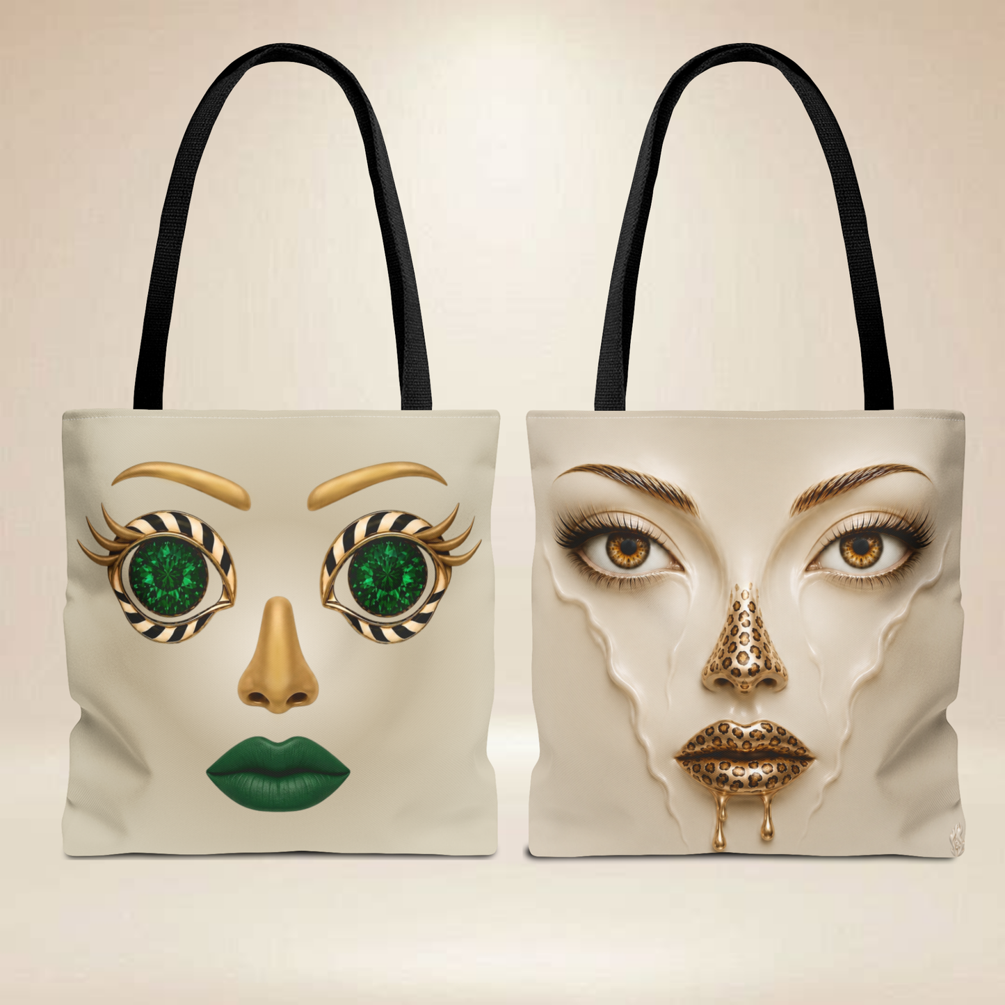 Emerald Eyes Face Tote Bag | Double-Sided Art Tote