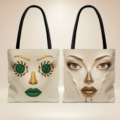 Emerald Eyes Face Tote Bag | Double-Sided Art Tote