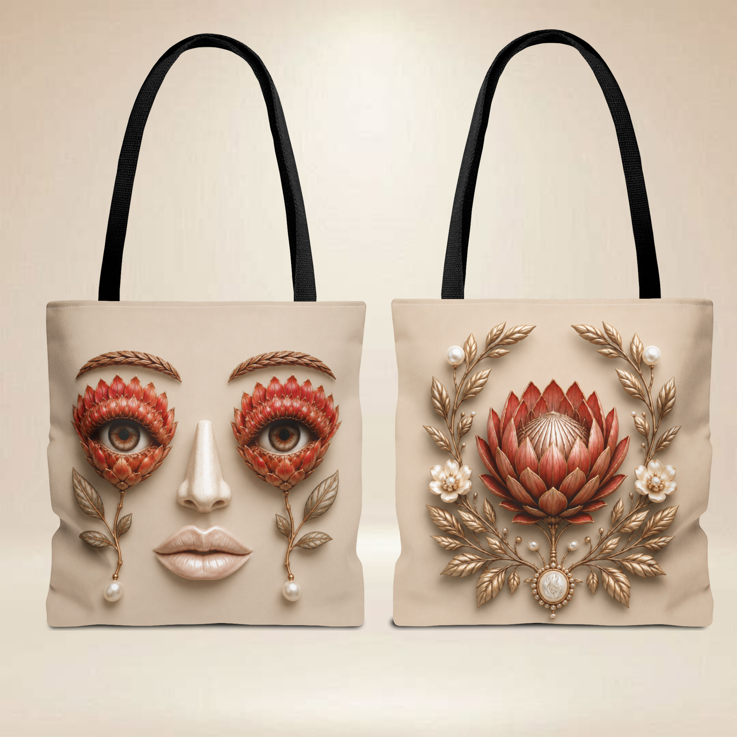 Protea Face Tote Bag | Double-Sided Floral Art Tote