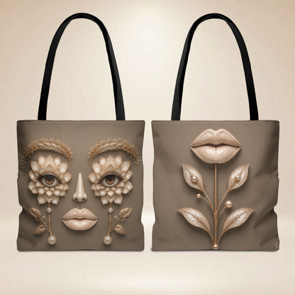 Magnolia Floral Face Tote Bag — Sculpted Floral Eyes & Lip Design