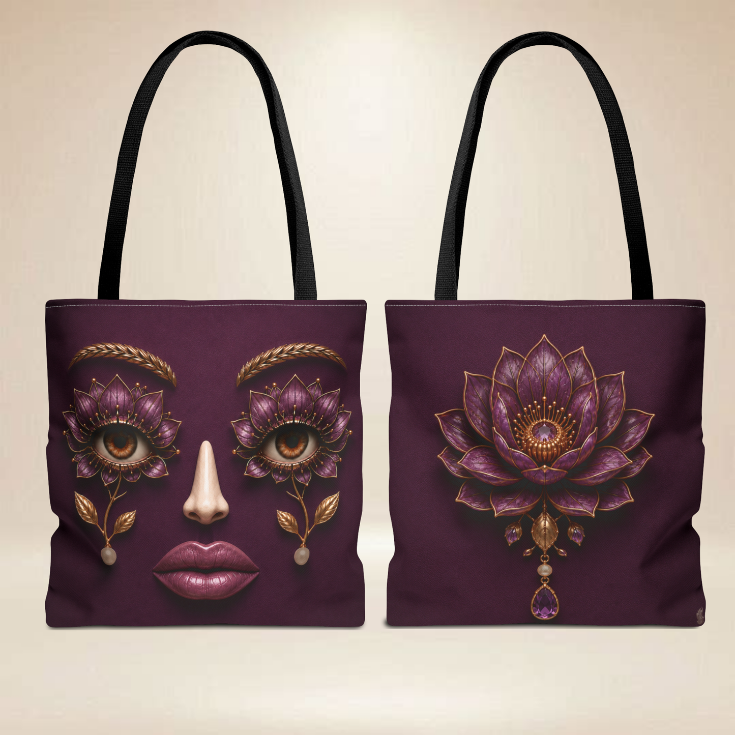 Mystic Lotus Face Tote Bag — Double - Sided Art Tote