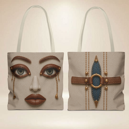 Leather-Inspired Face Tote Bag | Double-Sided Art Tote