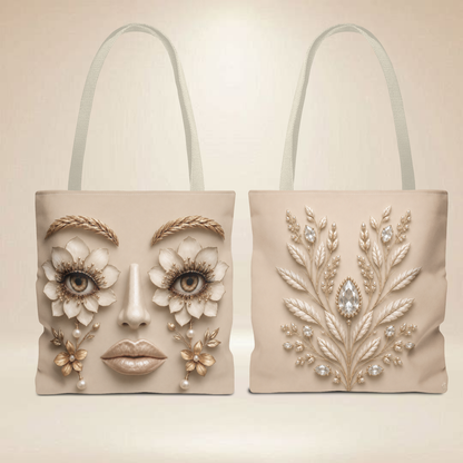 Floral Face Tote Bag | Double-Sided Art Tote