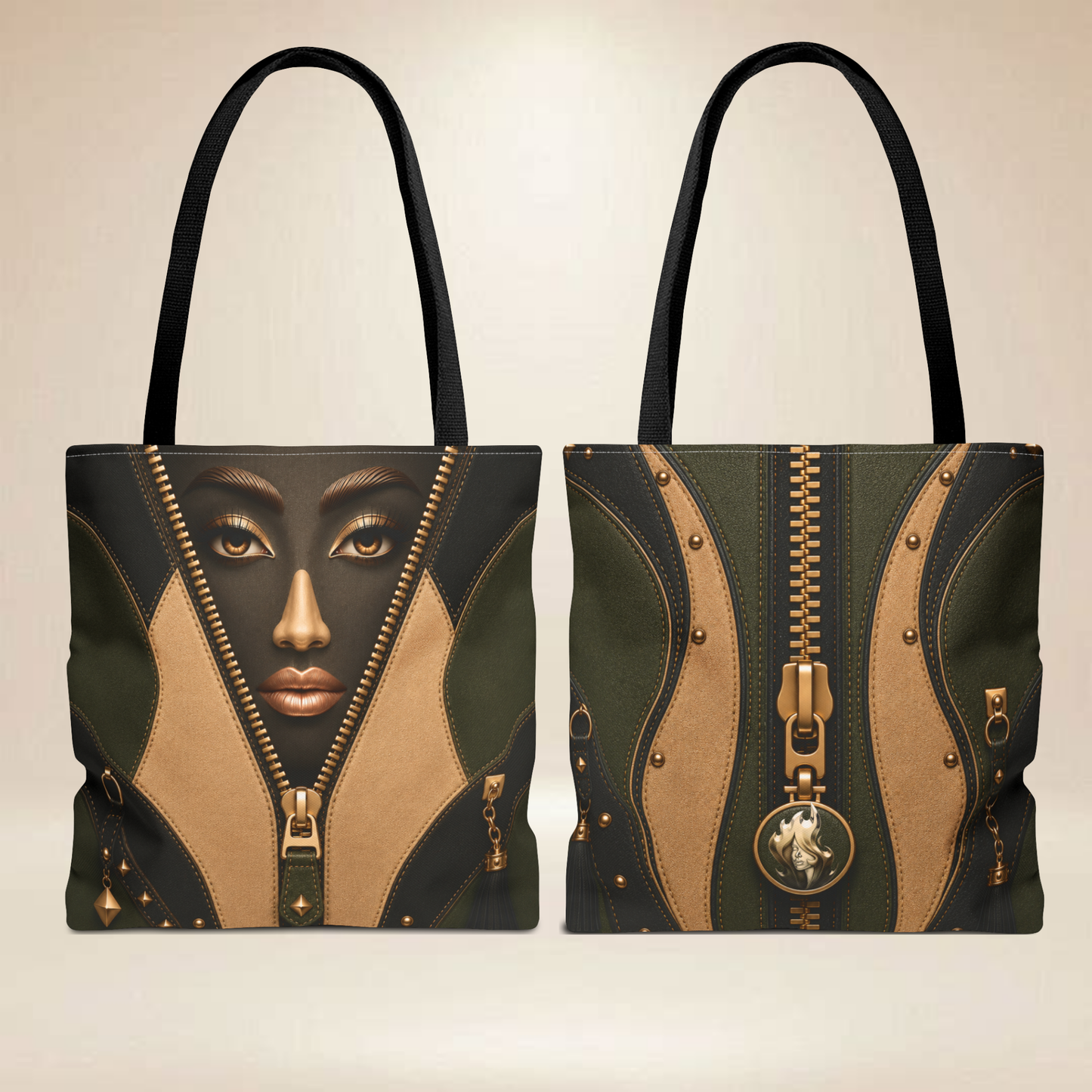 Zipper Reveal Portrait Tote Bag | Double-Sided Art Tote