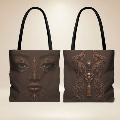 Lace Inspired Face Tote Bag | Double-Sided Art Tote