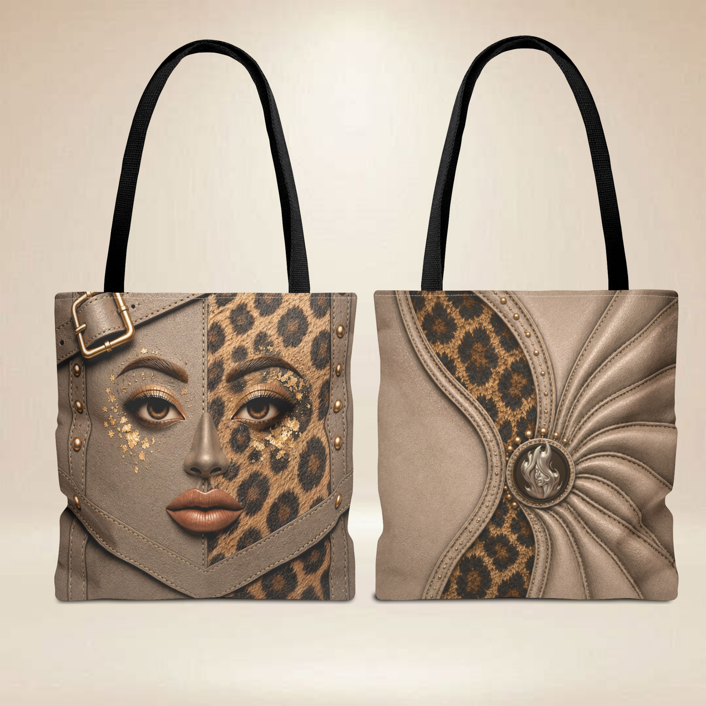 Leopard Print Face Tote Bag | Double-Sided Art Tote