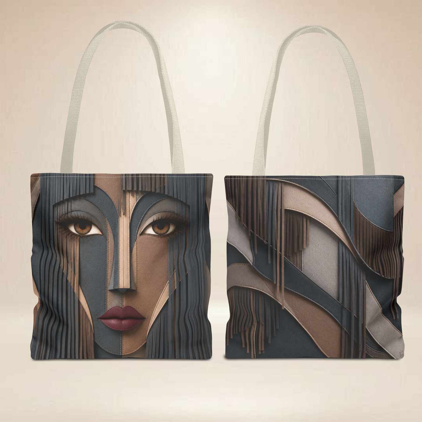 Fringe Inspired Face Tote Bag | Double-Sided Geometric Art Tote