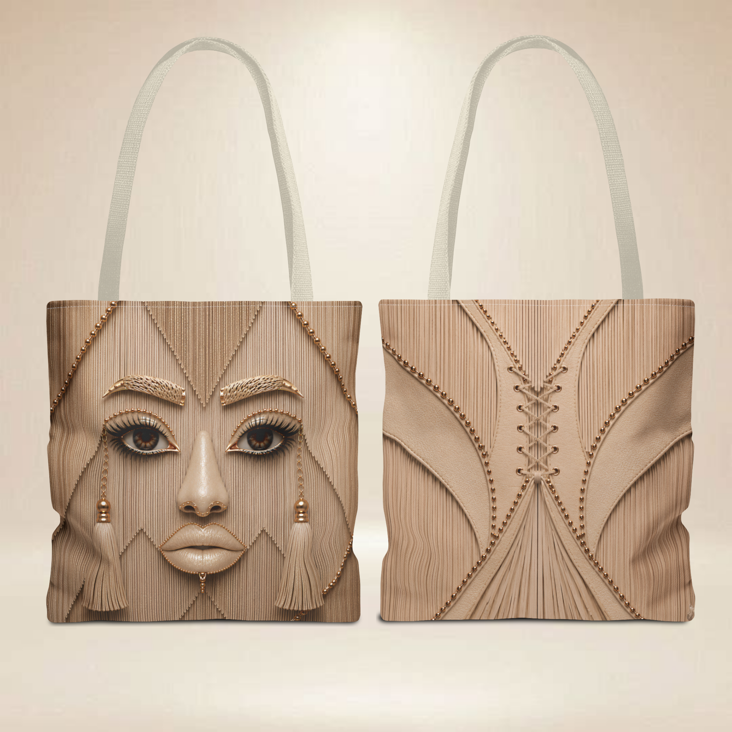 Neutral Face Tote Bag | Double-Sided Art Deco Tote
