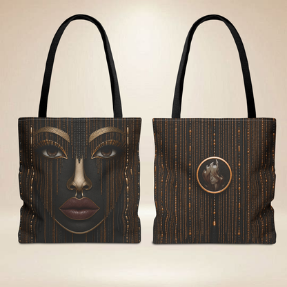 Beaded Face Tote Bag | Double-Sided Glam Art Tote