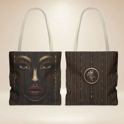Beaded Face Tote Bag | Double-Sided Glam Art Tote
