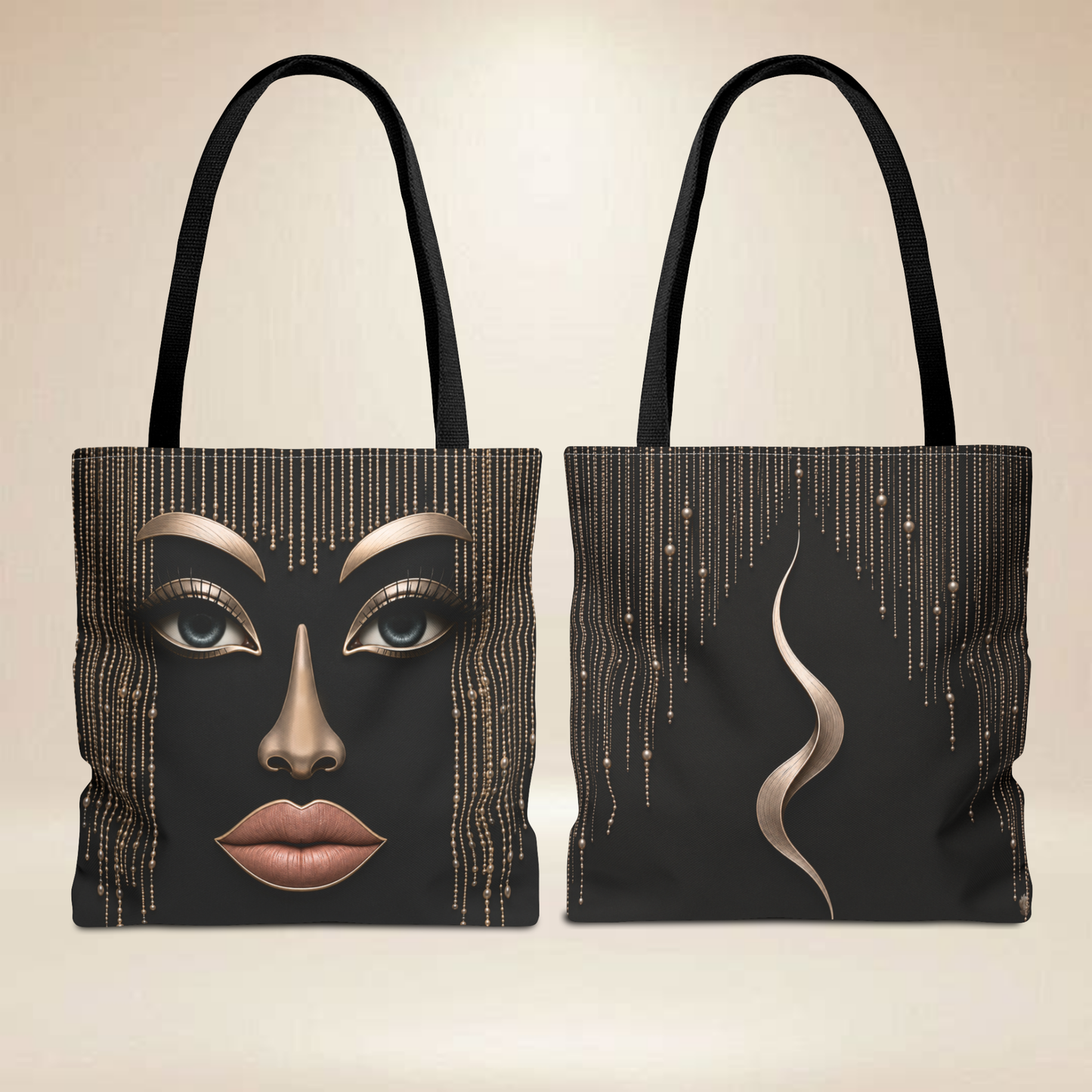 Glam Face Tote Bag | Double-Sided Metallic Art Tote
