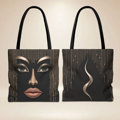 Glam Face Tote Bag | Double-Sided Metallic Art Tote