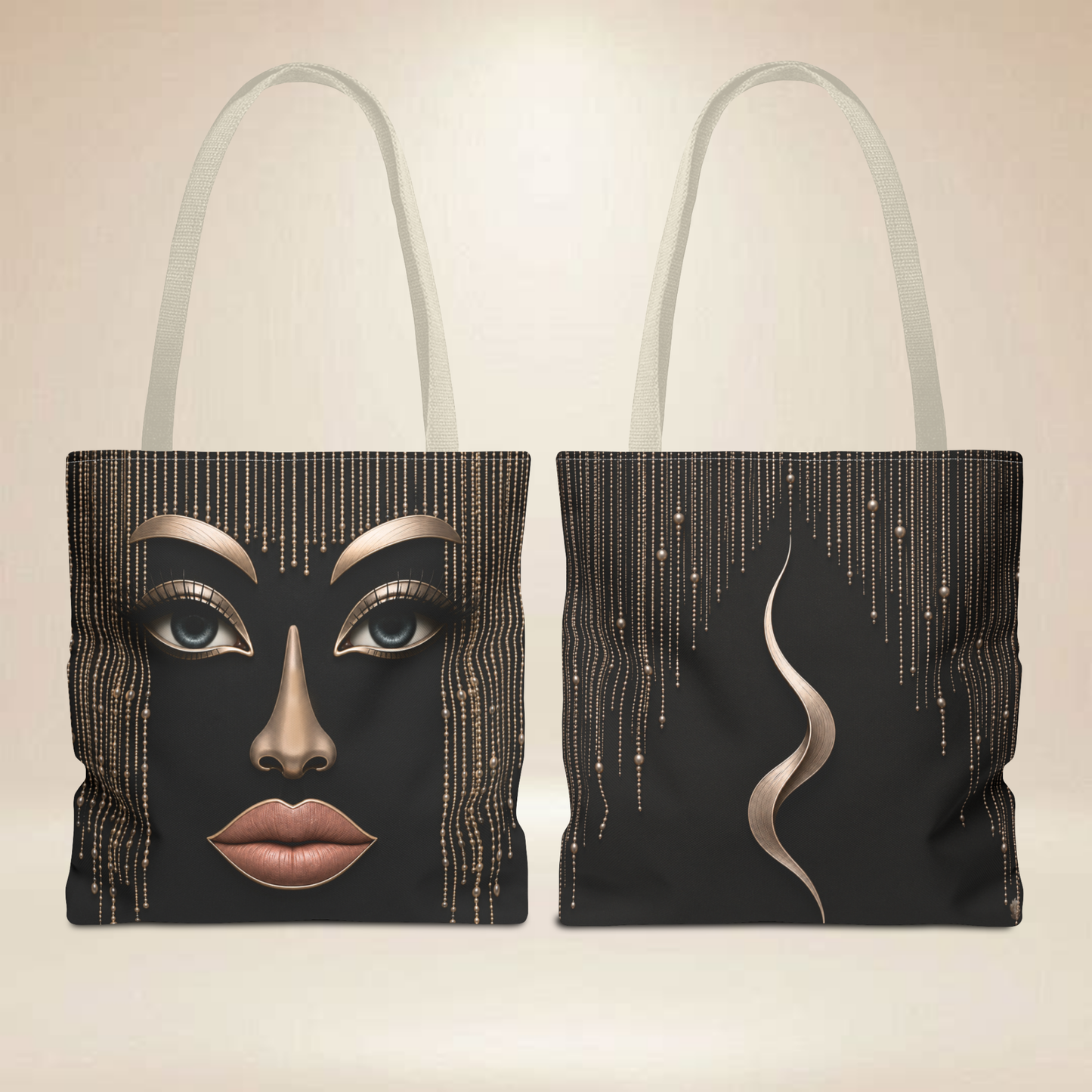 Glam Face Tote Bag | Double-Sided Metallic Art Tote