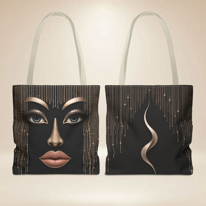 Glam Face Tote Bag | Double-Sided Metallic Art Tote