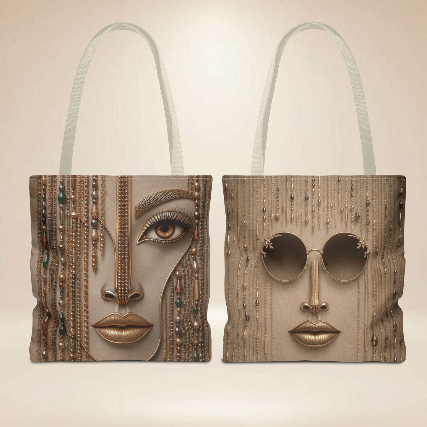 Beaded Portrait Tote Bag | Double-Sided Glam Art Tote