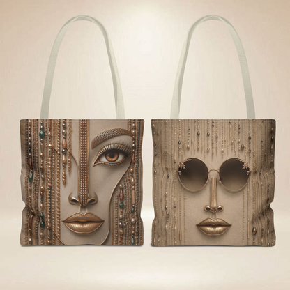 Beaded Portrait Tote Bag | Double-Sided Glam Art Tote