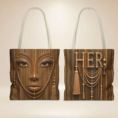 Beaded Face Tote Bag | Double-Sided Glam Art Tote