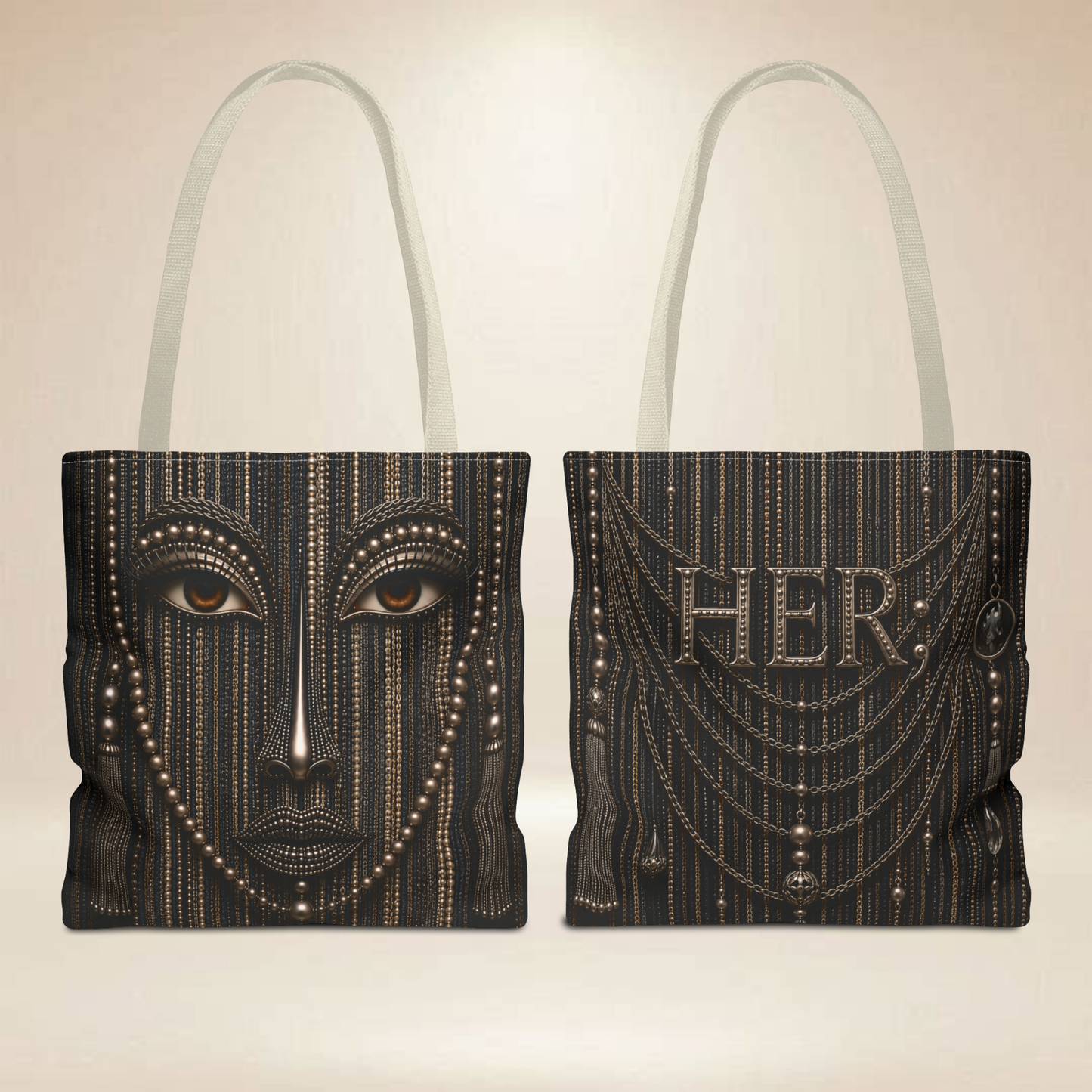 Beaded Face Tote Bag | Double-Sided HER Statement Tote