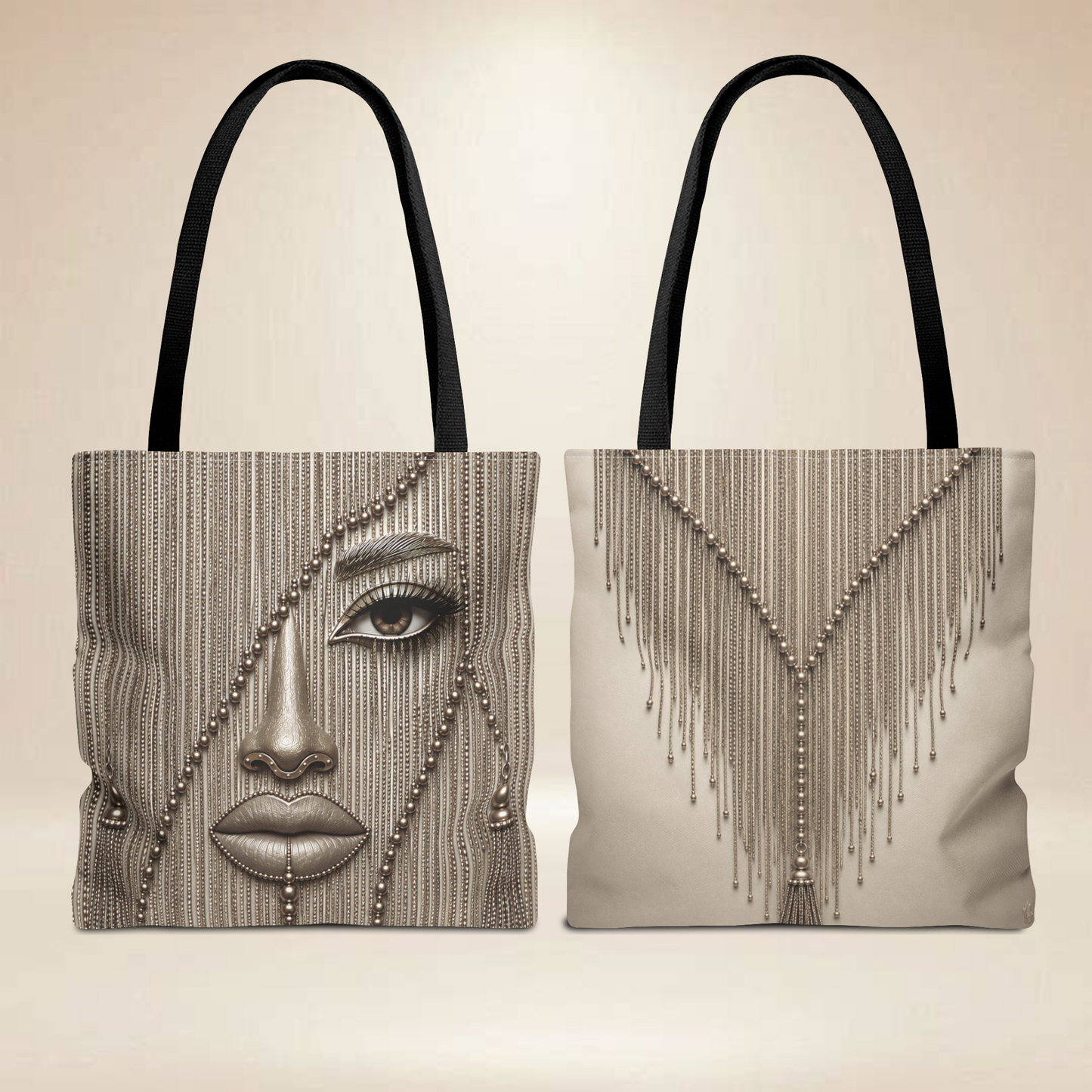 Beaded Fringe Portrait Tote Bag — Boho Chic Statement Beach & Market Tote