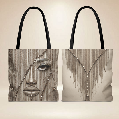 Beaded Fringe Portrait Tote Bag — Boho Chic Statement Beach & Market Tote