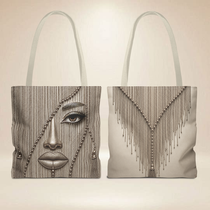 Beaded Fringe Portrait Tote Bag — Boho Chic Statement Beach & Market Tote
