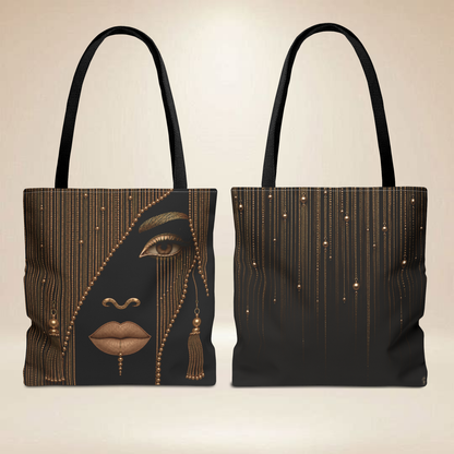 Beaded Face Tote Bag | Double-Sided Metallic Art Tote