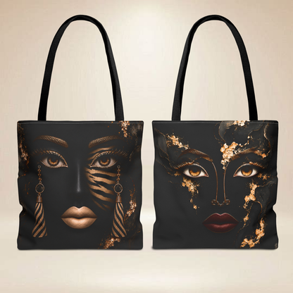 Black Gold Face Tote Bag  | Double-Sided Abstract Portrait Tote
