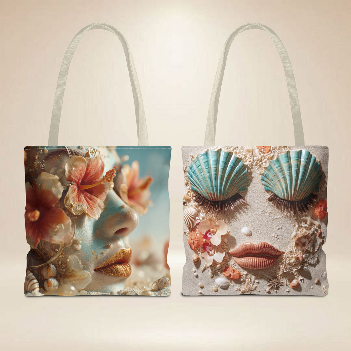 Coastal Face Tote Bag | Double-Sided Beach Art Tote