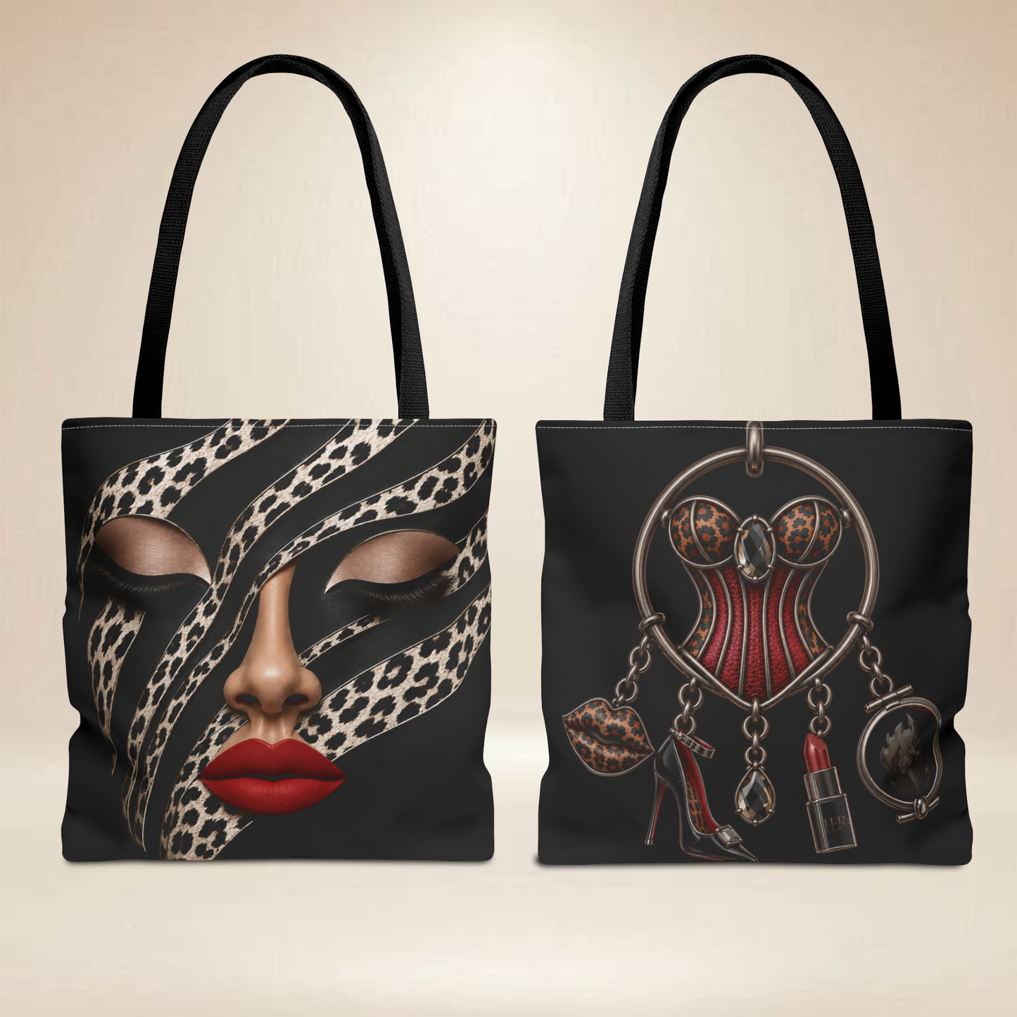 Leopard Face Tote Bag | Double-Sided Corset Design