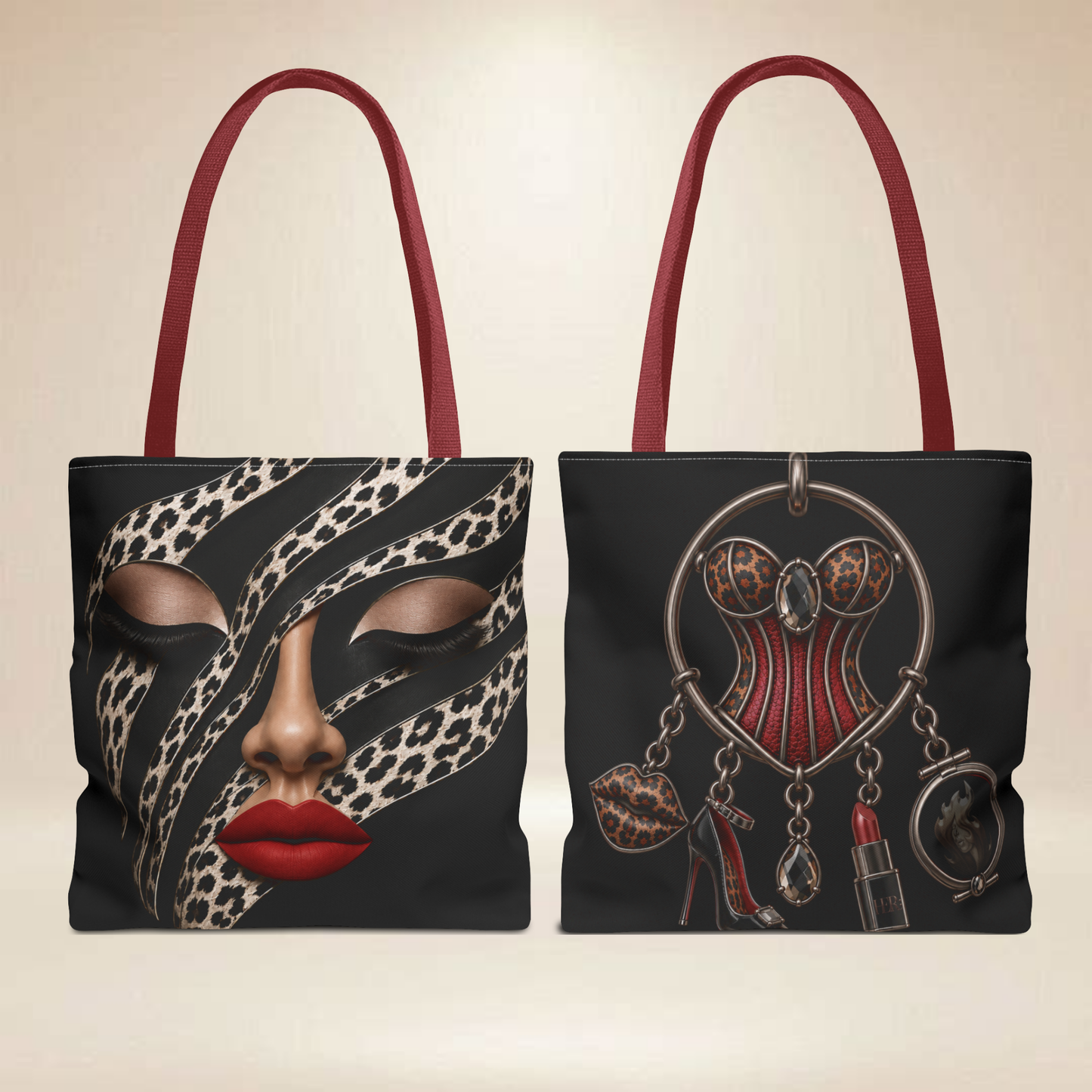 Leopard Face Tote Bag | Double-Sided Corset Design