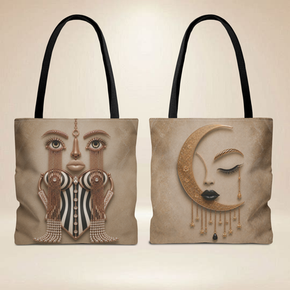 Corset Face and Moon Tote Bag | Double-Sided Tote Bag