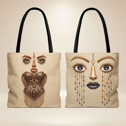 Leopard Corset Face Tote Bag | Double-Sided Portrait Tote