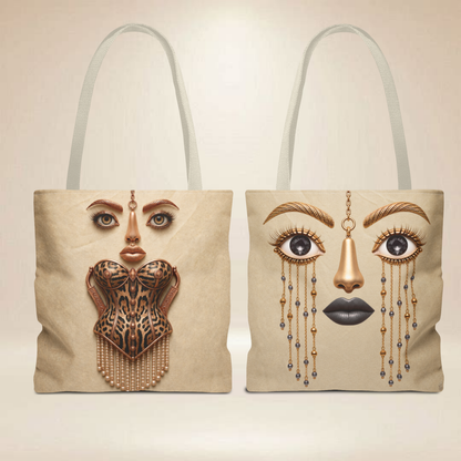 Leopard Corset Face Tote Bag | Double-Sided Portrait Tote