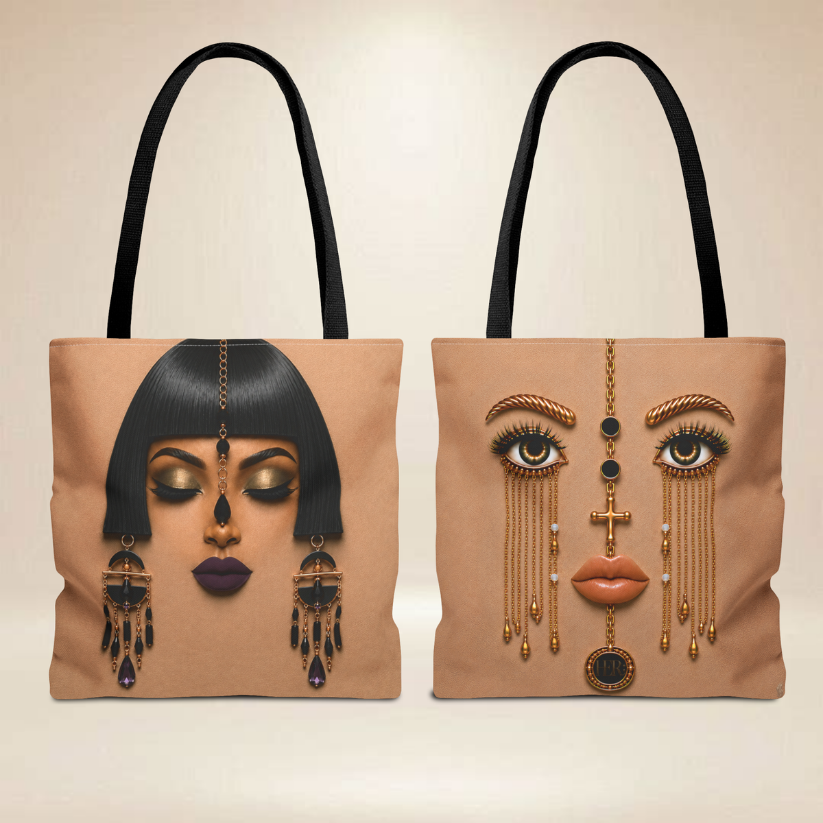 Black Bob Face Tote Bag | Double-Sided Portrait Tote