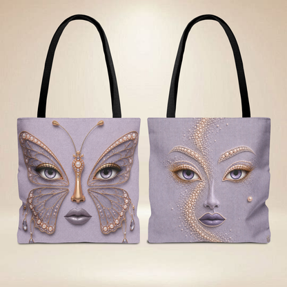 Butterfly Face Tote Bag | Double-Sided Pearl Portrait Tote