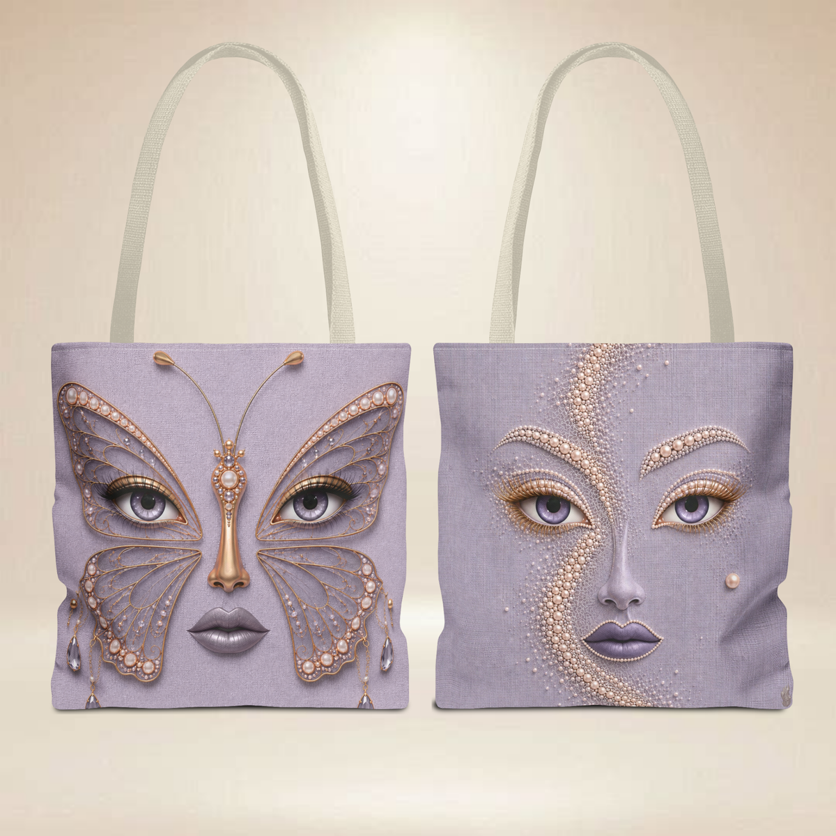 Butterfly Face Tote Bag | Double-Sided Pearl Portrait Tote
