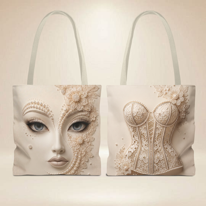 Pearl Lace Tote Bag | Double-Sided Face and Corset Design